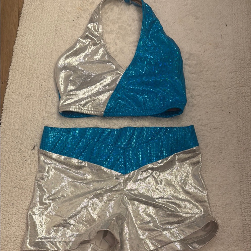Blue and Silver Halter Top and Shorts Set